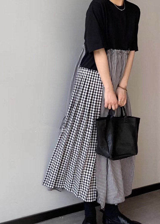 O-neck Asymmetrical Plaid Mosaic Dress