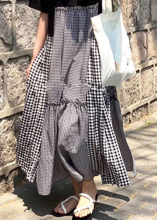 Green Print O-neck Asymmetrical Plaid Mosaic Dress