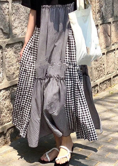 Green Print O-neck Asymmetrical Plaid Mosaic Dress