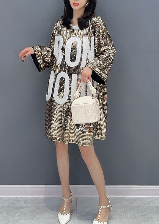 O-neck Graphic Print Sequins Mid Dress Summer