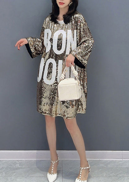 O-neck Graphic Print Sequins Mid Dress Summer