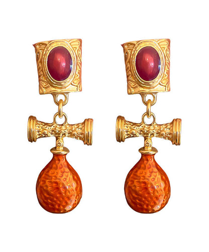Orange Alloy Inlaid Gem Stone Drop Earrings