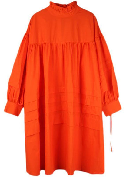 Orange Long Sleeve Spring Cotton Dress