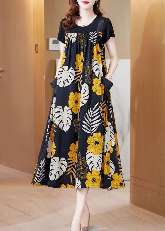 Oversized Print Silk a Line Strap Dresses Summer