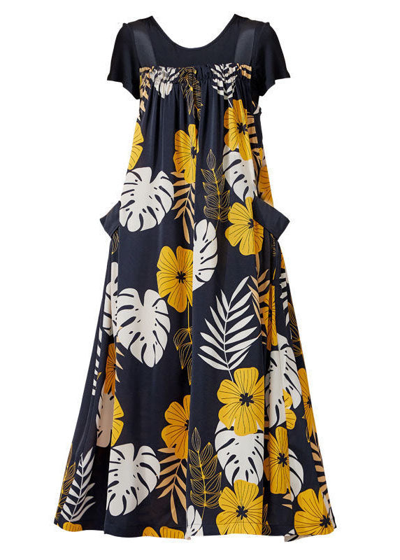 Oversized Print Silk a Line Strap Dresses Summer