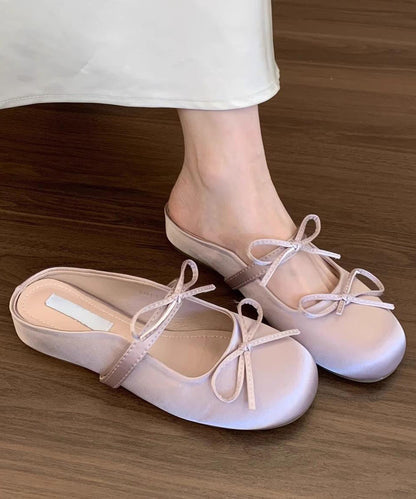 Pink Bow Faux Leather Splicing Slide Sandals