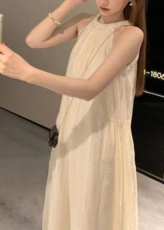 Pink Cold Shoulder Halter Cotton Long Dress Summer