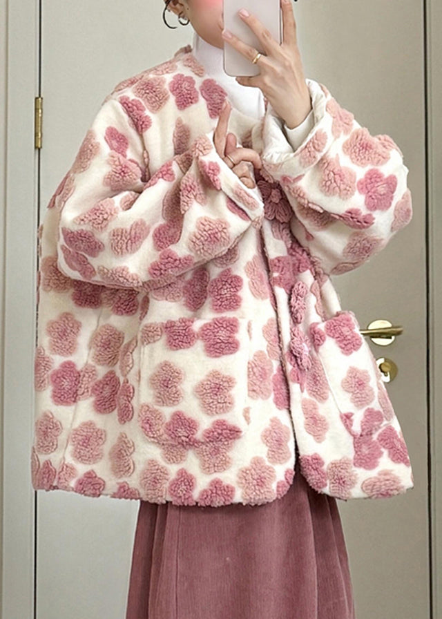 Pink Pockets Mink Velvet Coats and Wide Leg Pants Two Piece Set Winter