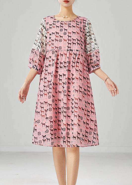 Pink Pony Print Patchwork Chiffon Dress Summer