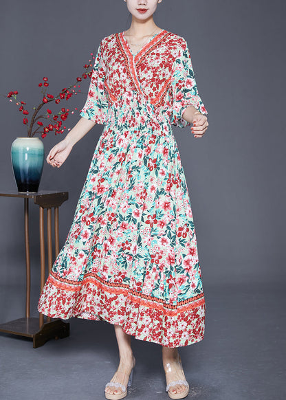 Pink Print Exra Large Hem Cotton Maxi Dresses Summer