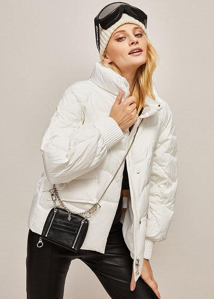 Pink Stand Collar Zippered Lazy Duck Down Down Coats Winter