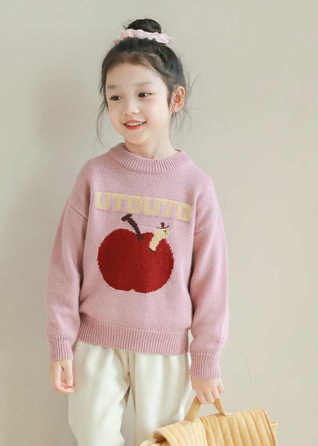 Pink Thick Patchwork Cotton Knit Kids Sweaters Spring