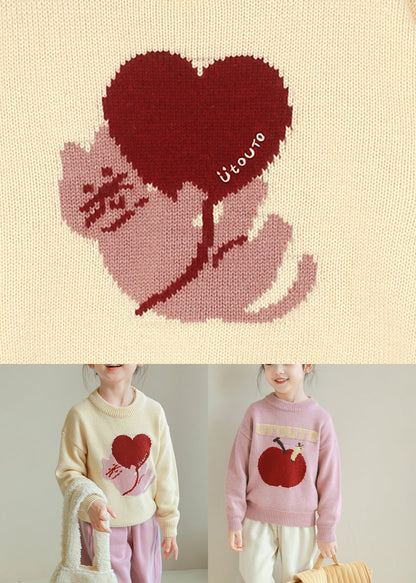Pink Thick Patchwork Cotton Knit Kids Sweaters Spring