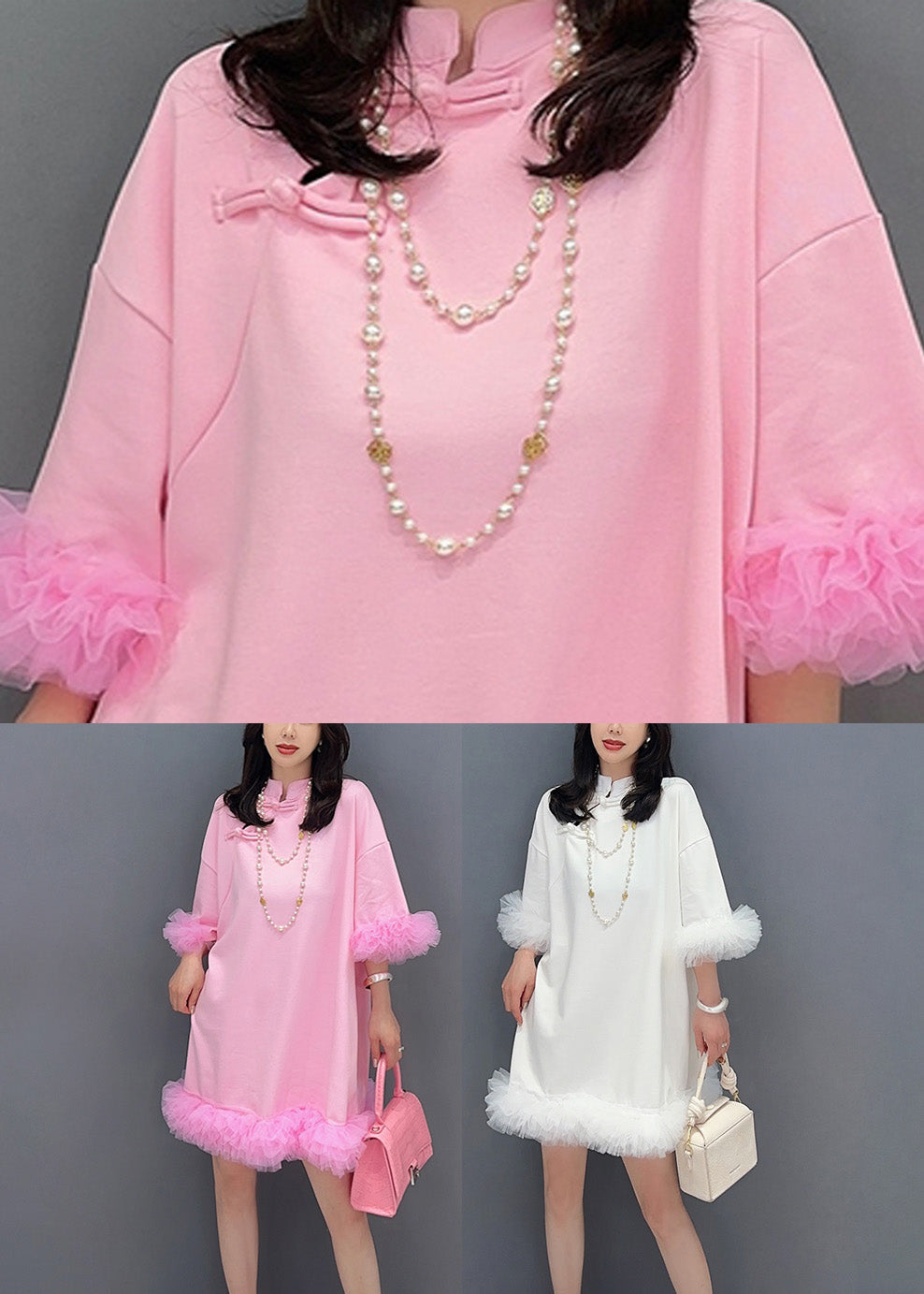 Pink Tulle Patchwork Mid Dresses Summer