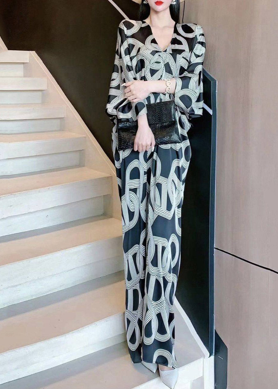 Print Long Dress V Neck Three Quarter Sleeve