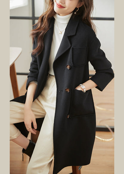 Purple Double Breast Pockets Patchwork Woolen Coats Fall