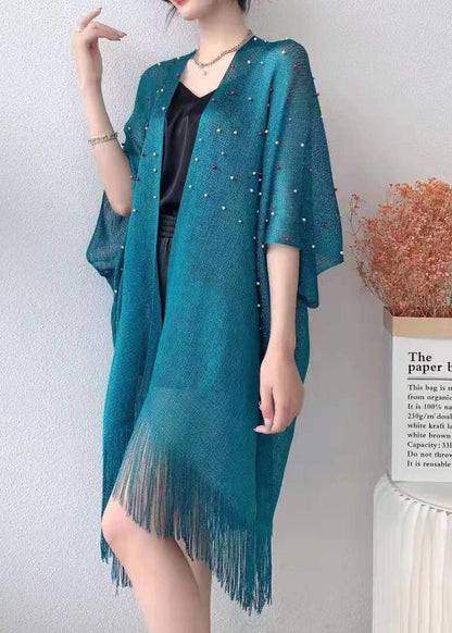 Purple Nail Bead Tassel Patchwork Tulle Cape Fall