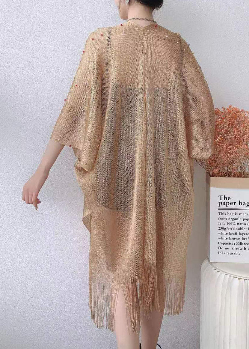 Purple Nail Bead Tassel Patchwork Tulle Cape Fall