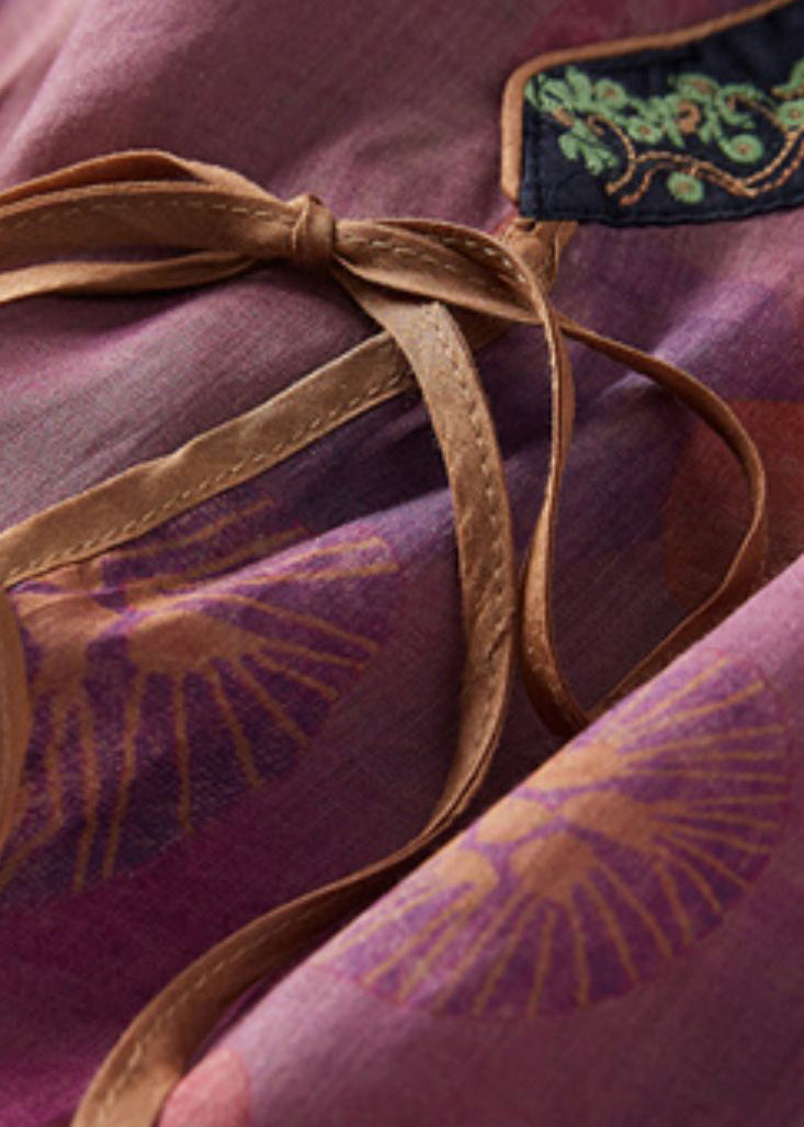 Purple Print Side Open Cotton Top Bracelet Sleeve