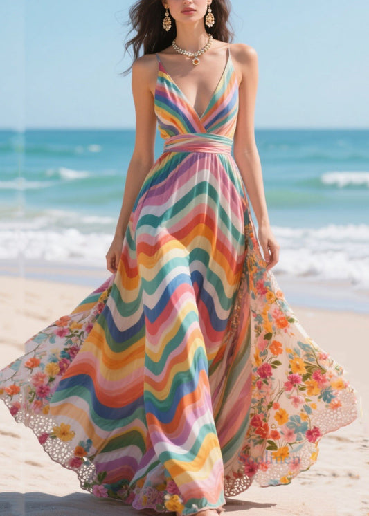 Rainbow Patchwork Exra Large Hem Chiffon Mini Dress Summer