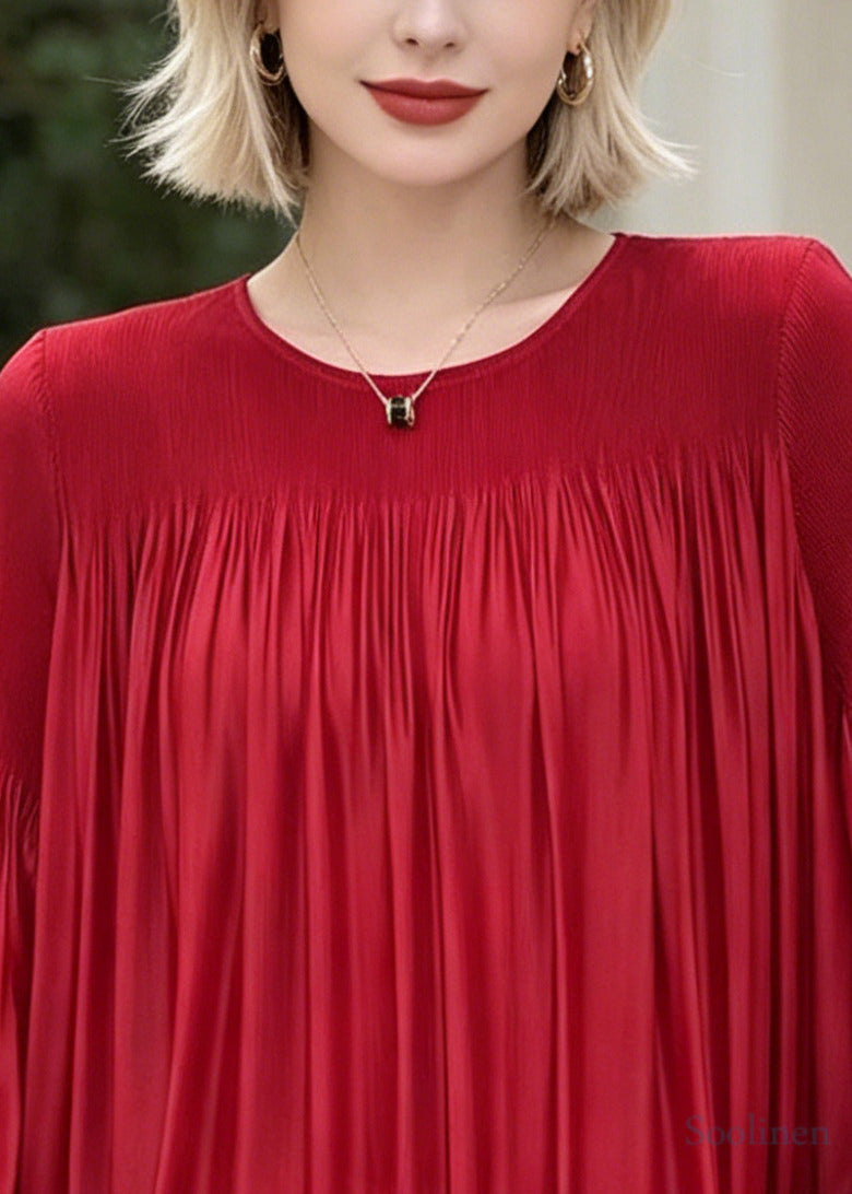 Red Oversized Chiffon Shirt Top Lantern Sleeve