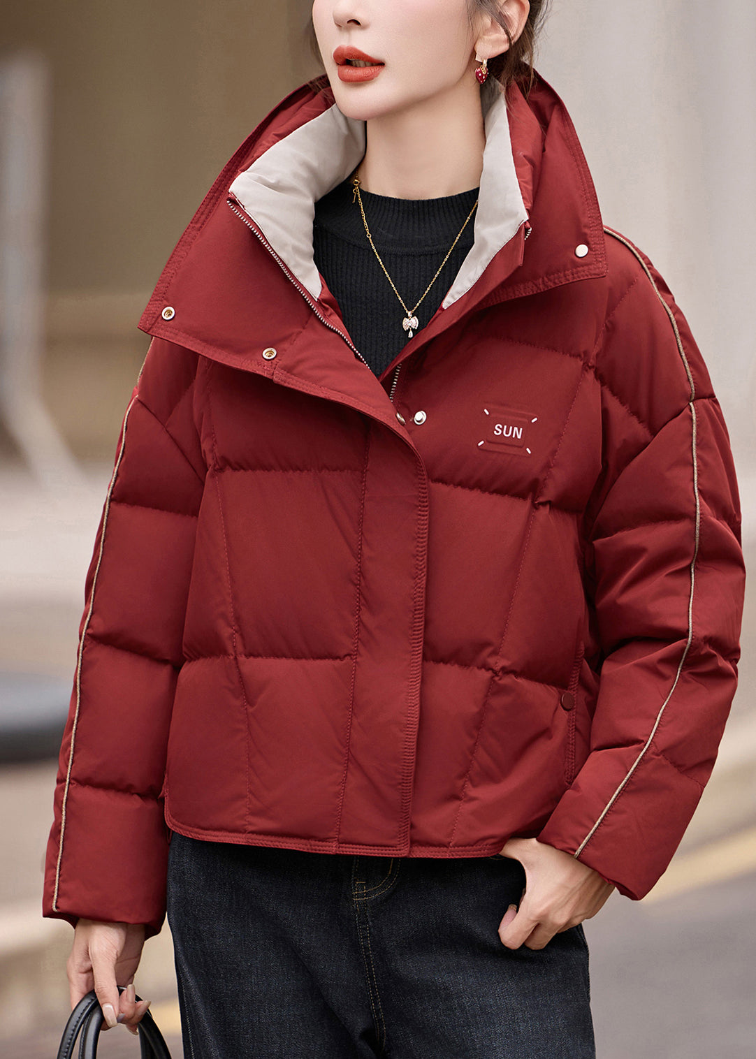 Red Oversized Warm Duck Down Puffer Coat Winter