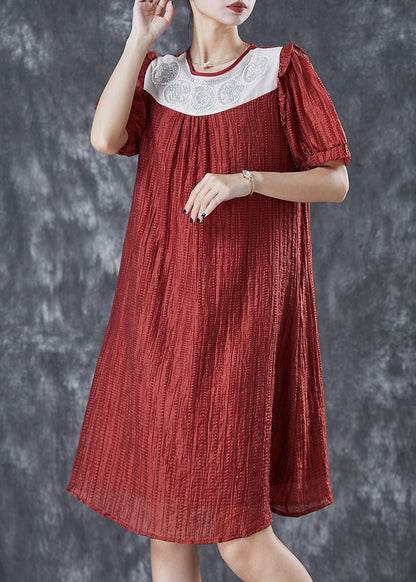 Red Patchwork Wrinkled Silk Dresses Summer