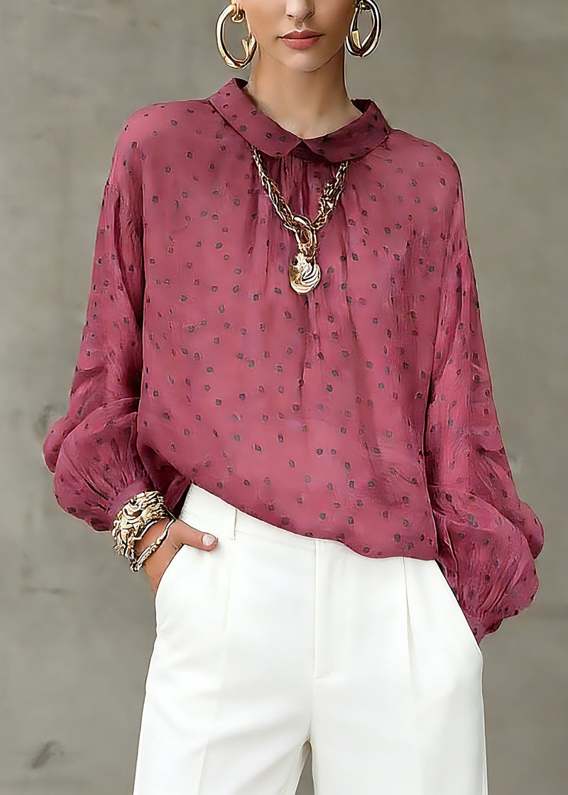 Red Peter Pan Collar Dot Print Top Spring
