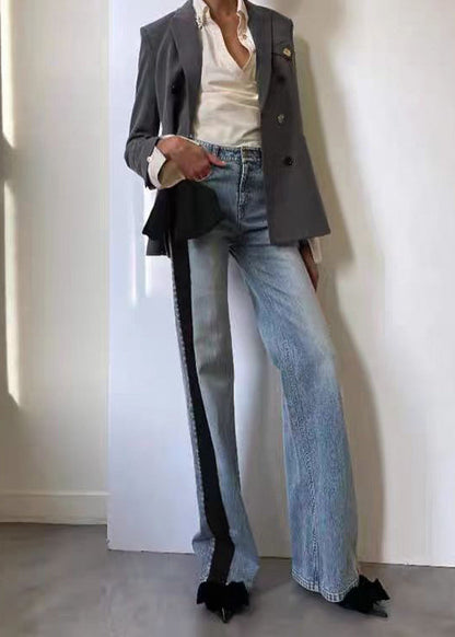 Red Pockets Bow Patchwork Denim Pants Spring