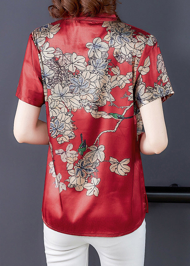Red Print Silk Shirt Summer