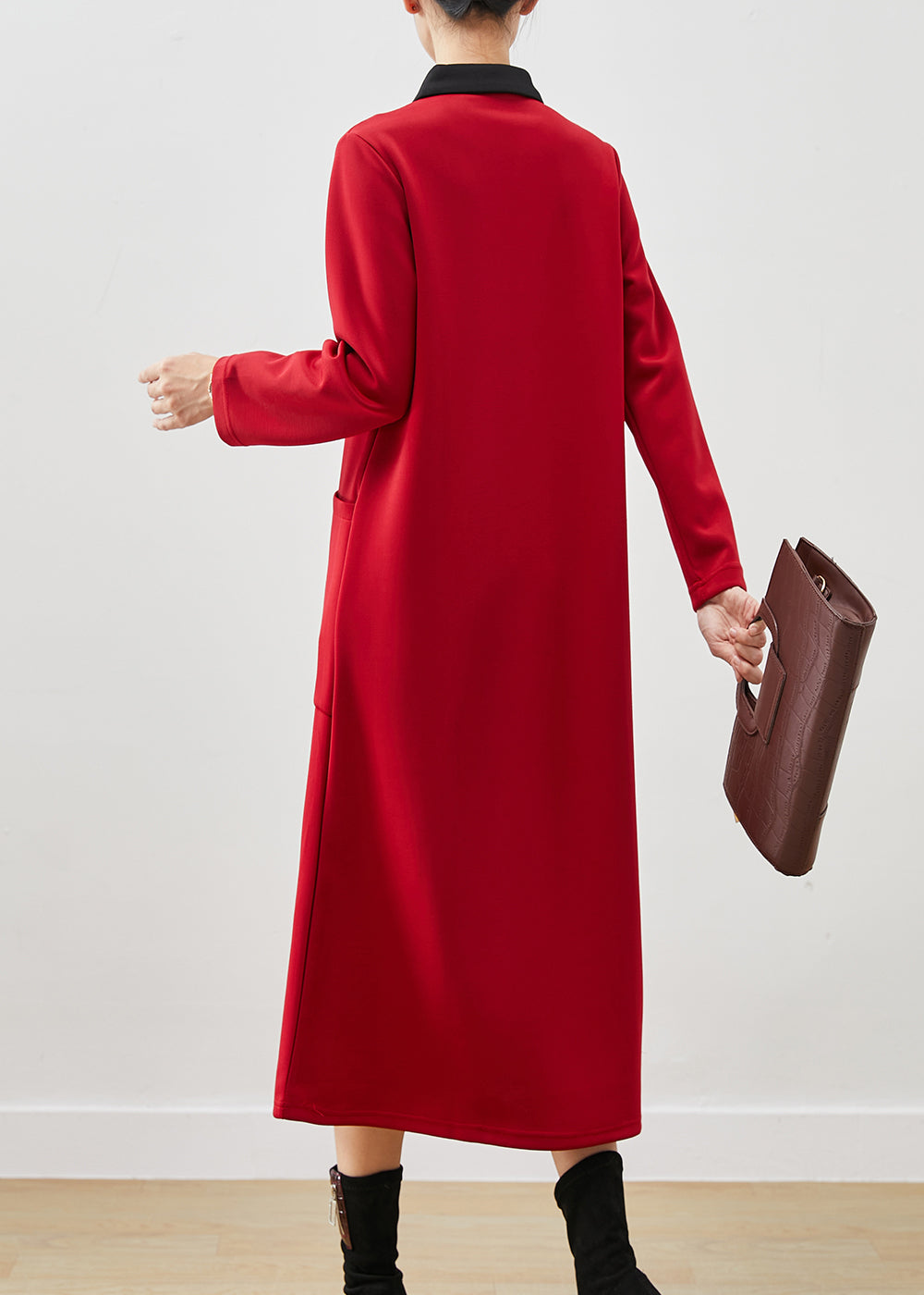 Red V Neck Patchwork Cotton Holiday Dresses Spring