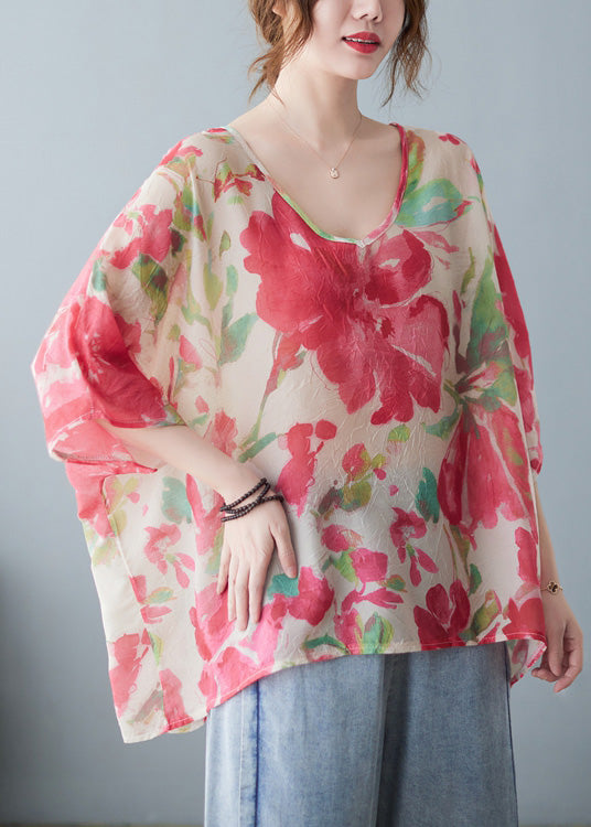 Red V Neck Print T Shirt Half Sleeve