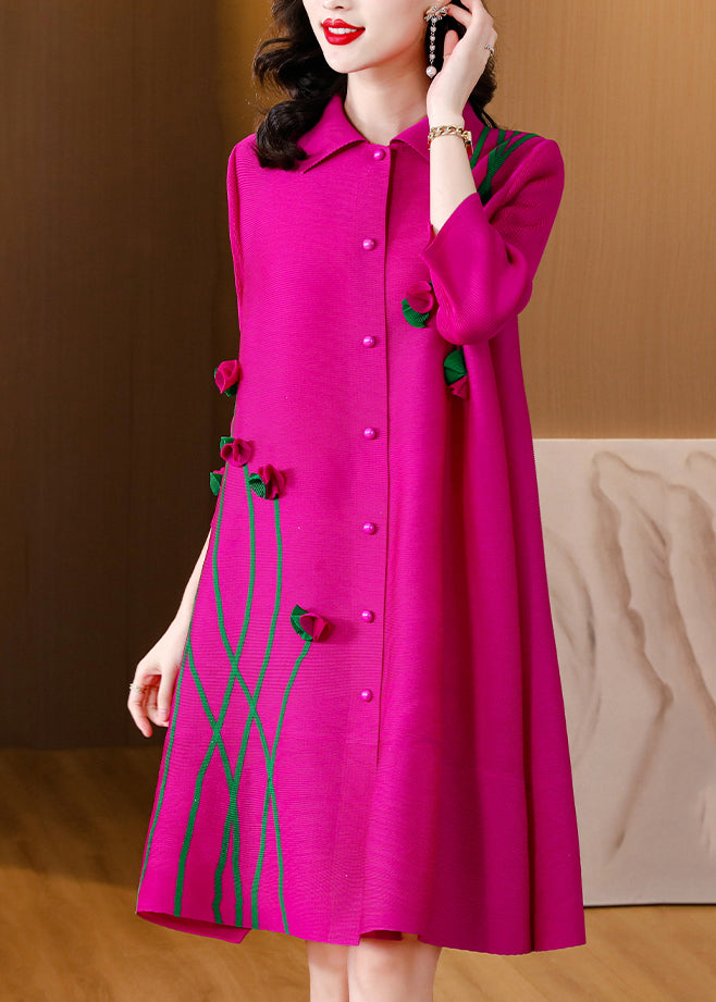 Rose Button Mid Dresses Long Sleeve