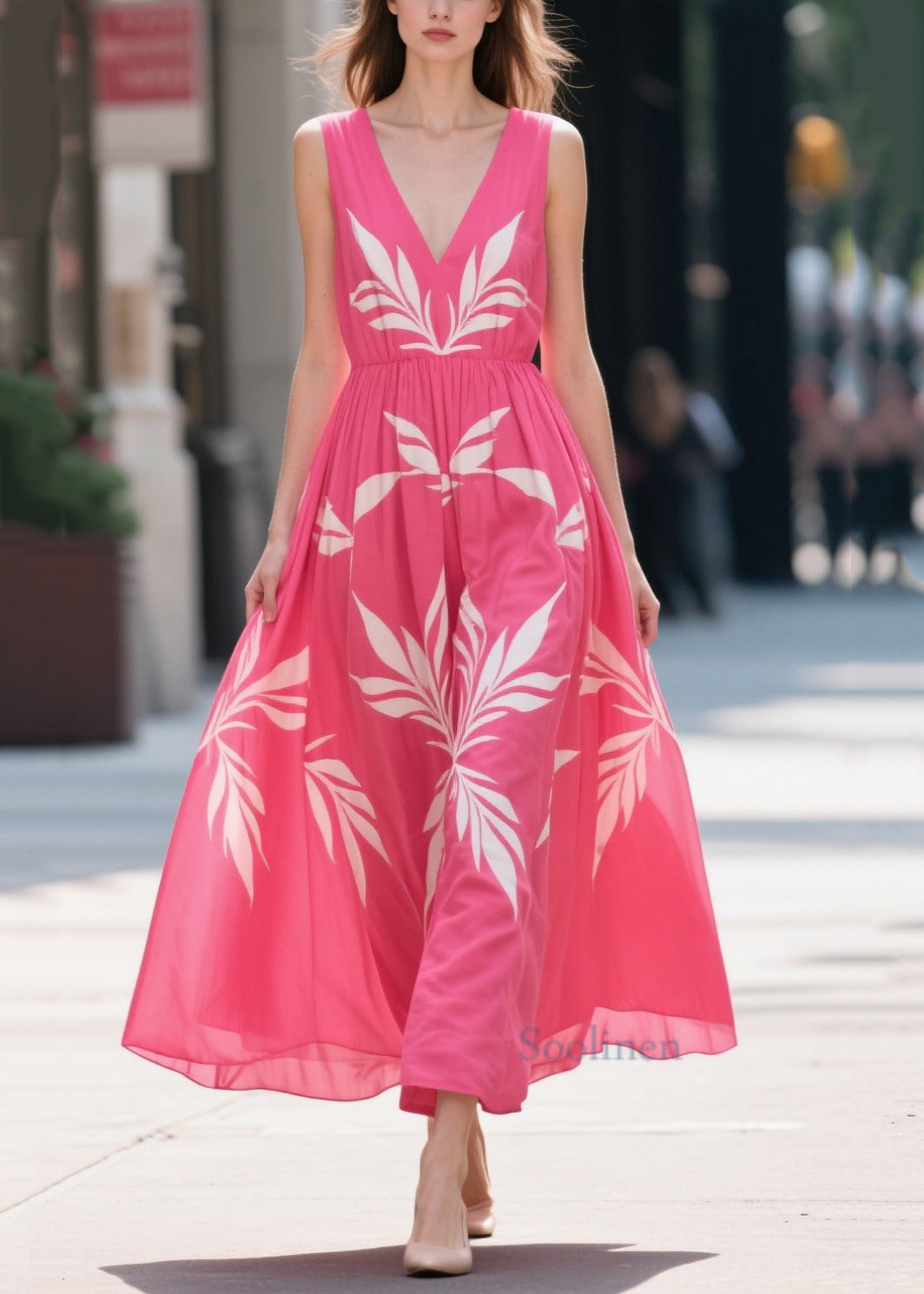Rose Oversized Print Chiffon Maxi Dress Summer