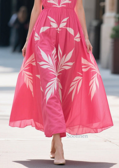 Rose Oversized Print Chiffon Maxi Dress Summer