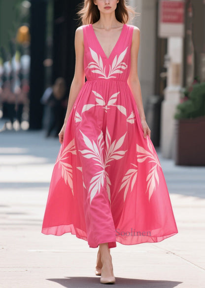 Rose Oversized Print Chiffon Maxi Dress Summer