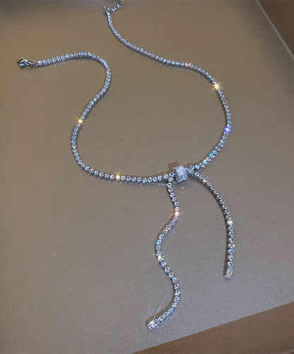 Silk Sterling Silver Zircon Bow Princess Necklace