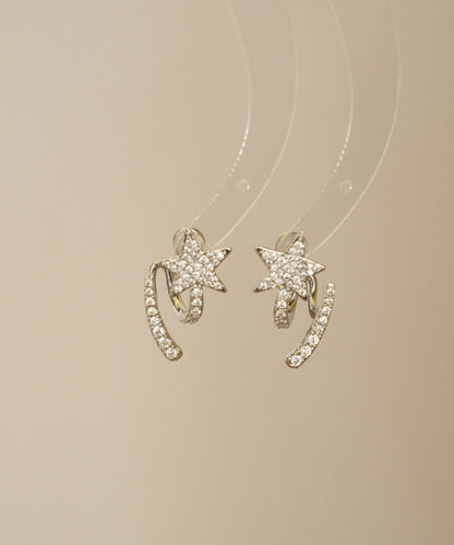 Silk Sterling Silver Zircon Pentagram Stud Earrings