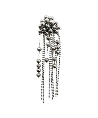 Silver Needle Single Piece Tassel Metal Ball Earrings