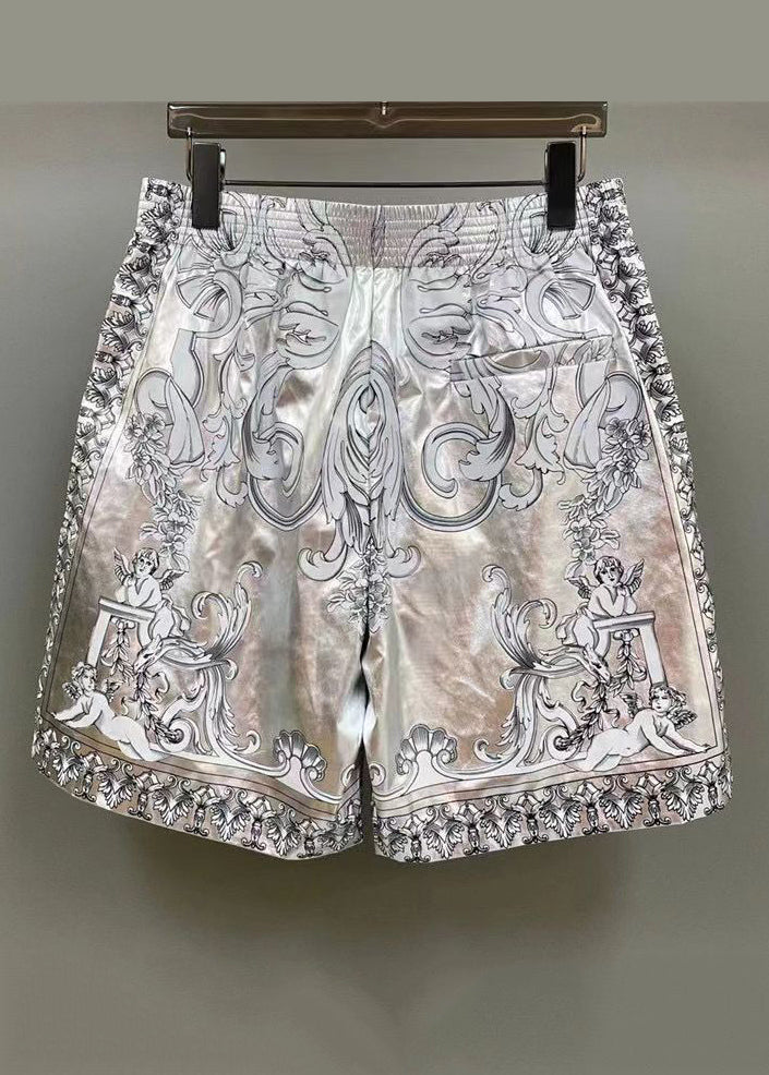 Silver Patterned Printed Shorts for Summer