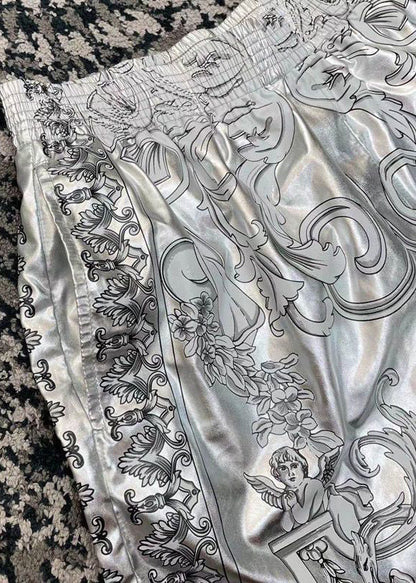Silver Patterned Printed Shorts for Summer