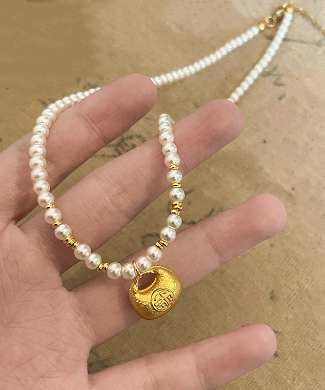 Sterling Silver Overgild Turquoise Pearl Two Piece Set Pendant Necklace