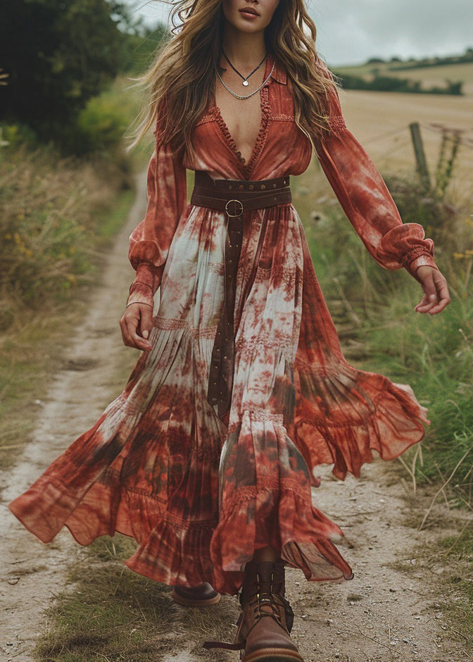 Tie Dye Wrinkled Patchwork Chiffon Dresses Spring