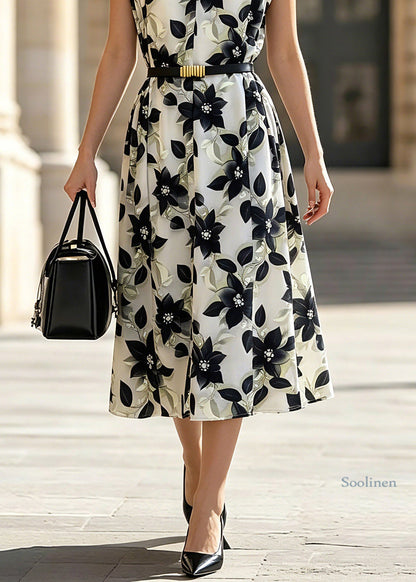 V Neck Print Chiffon Holiday Long Dress Short Sleeve