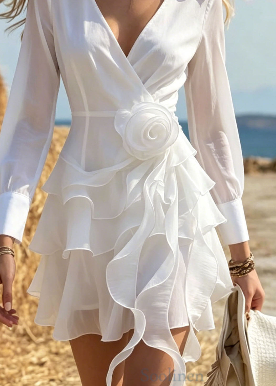 White Asymmetrical Design Cotton Mini Dress Spring