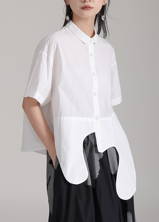 White Asymmetrical Patchwork Cotton Shirts Top Summer