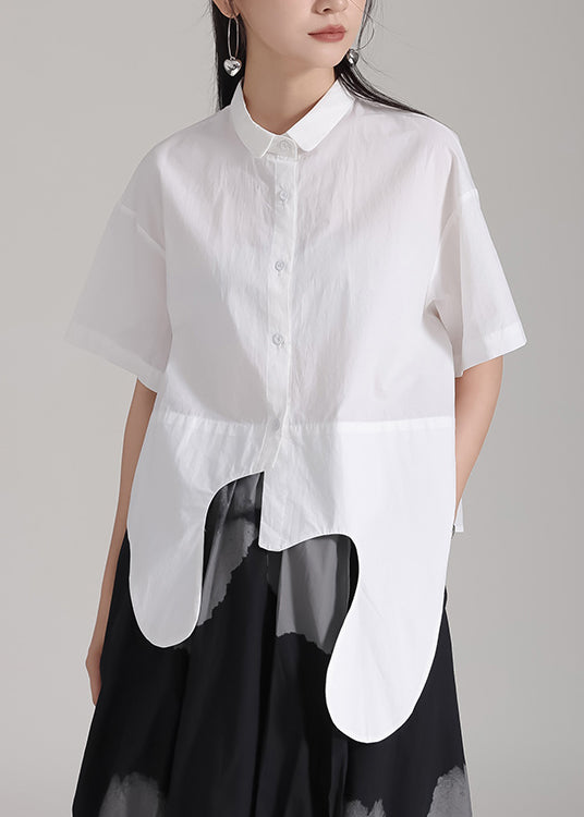 White Asymmetrical Patchwork Cotton Shirts Top Summer