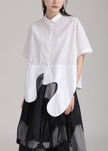 White Asymmetrical Patchwork Cotton Shirts Top Summer