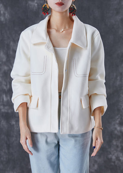 White Embroidered Woolen Coat Fall