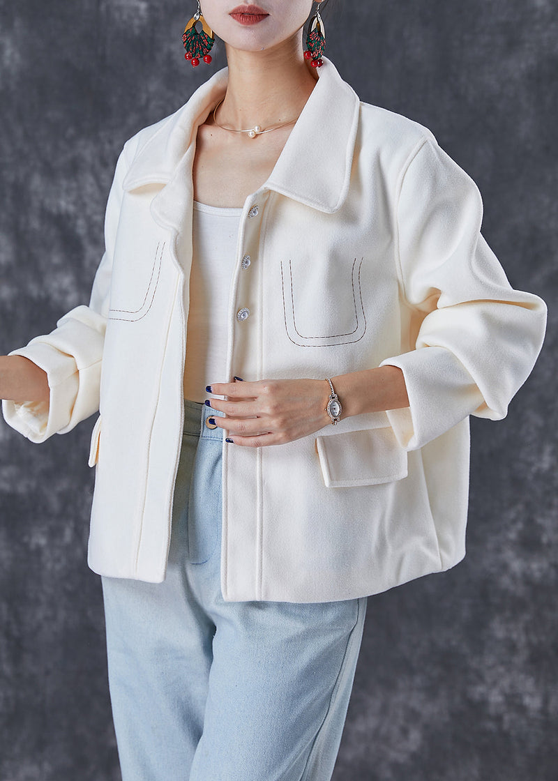 White Embroidered Woolen Coat Fall